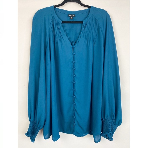 Torrid Georgette Smocked Blouson Long Sleeve Blouse Flowy Legion Blue - Size 3X - Picture 4 of 12